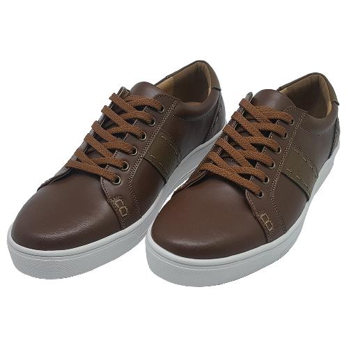 Felizzano Cow Leather Casual Sneakers for Men,879615, Brown and White